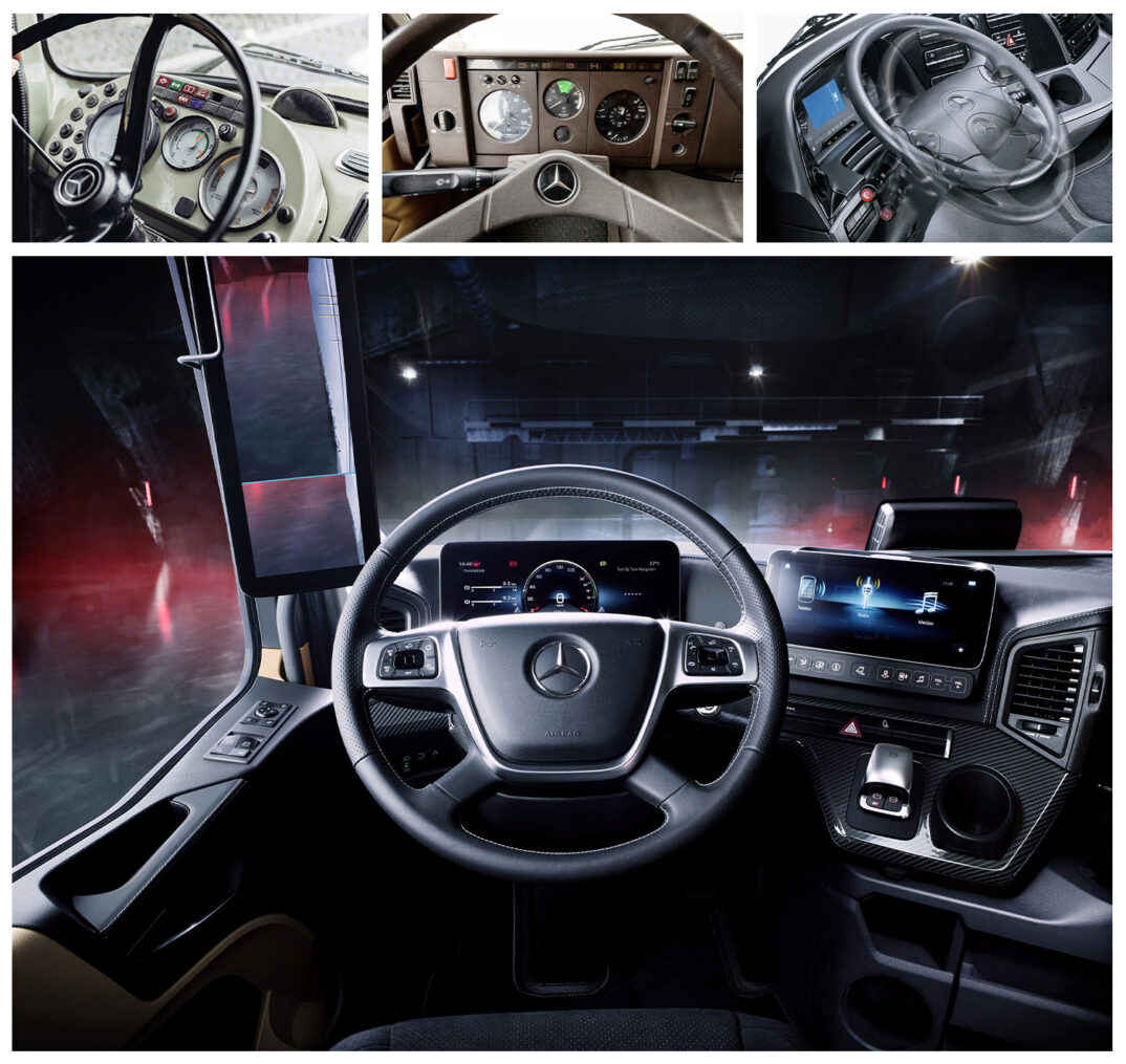 A contraxt of old & new Truck interiors from Mercedes