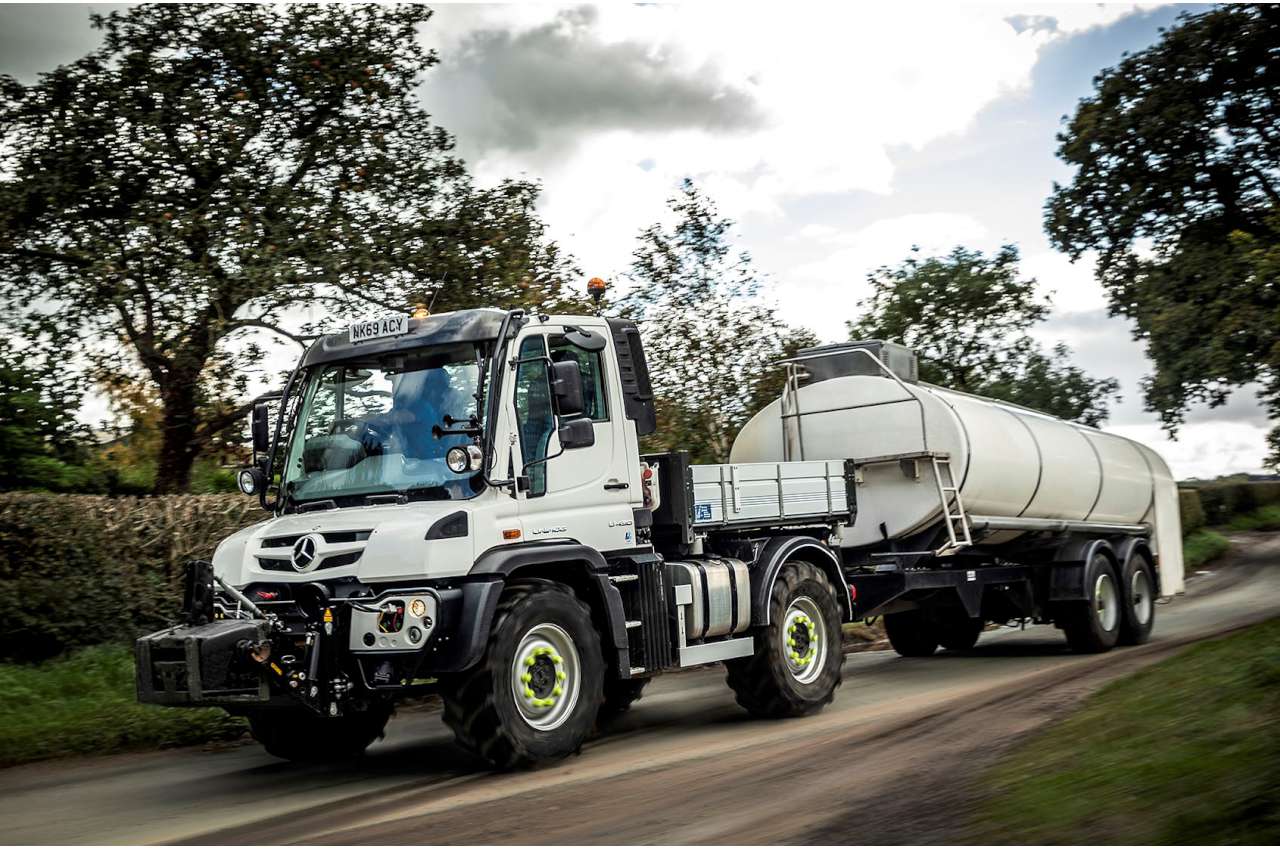 Mercedes Unimog Towing Milk Tanker Trailer