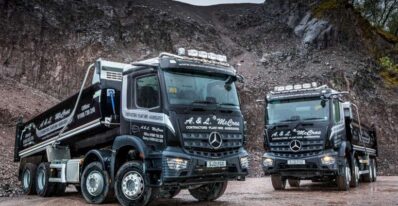 Mercedes Arocs 3240 Tippers in quarry