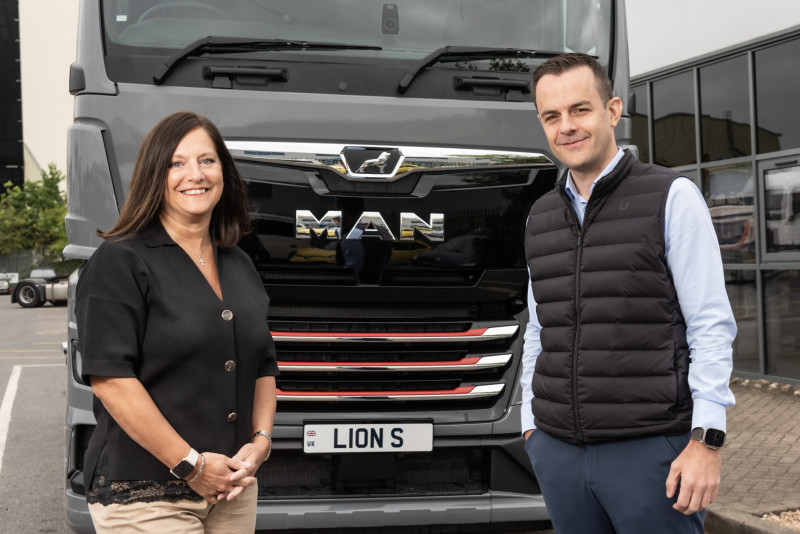 Tracey Perry and, Stefan Thyssen, Managing Director of MAN Truck & Bus UK Ltd